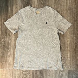 Polo Ralph Lauren V-Neck Heather Gray with Navy Horse Shirt